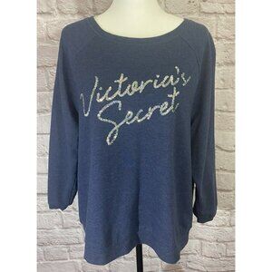 Victorias Secret Womens‎ Sweatshirt Blue Crew Neck Silver Sequins EUC #8638